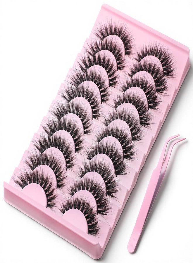Sibba 10 Pairs Volume False Eyelashes Thick Cat Eye Lash Strips with Tweezer Dramatic Dense Makeup Look Fluffy Black Fake Eyelashes for Cluster Looking Full Glam - Image 1